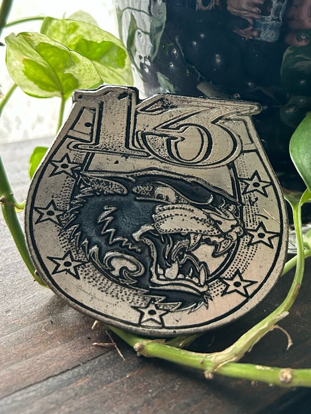 Silver-Tone Lucky 13 Belt Buckle Featuring a Big Cat